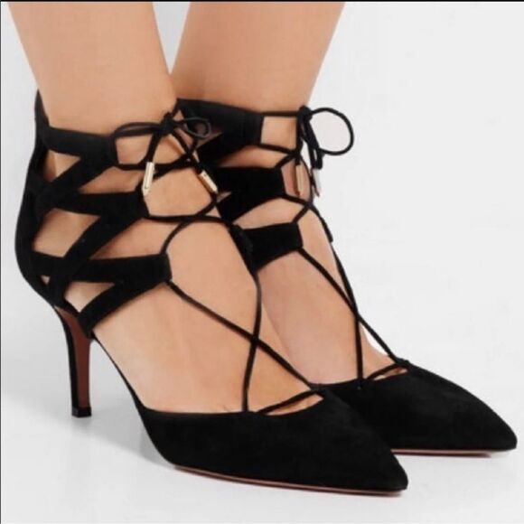 Aquazzura Black Lace-Up Stiletto Heels - Picture 1 of 11
